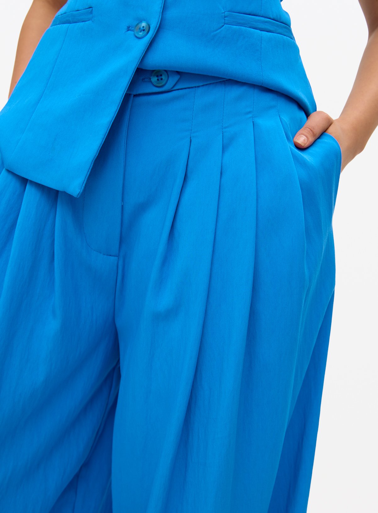Blue Co-ord Pleated Palazzo Trousers  14L - Image 3 thumbnail