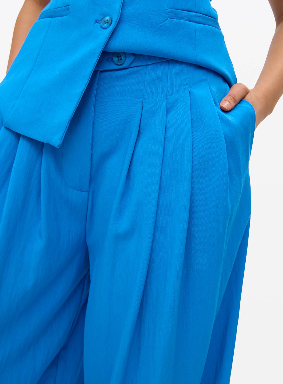 Blue Co-ord Pleated Palazzo Trousers  14L - Image 3