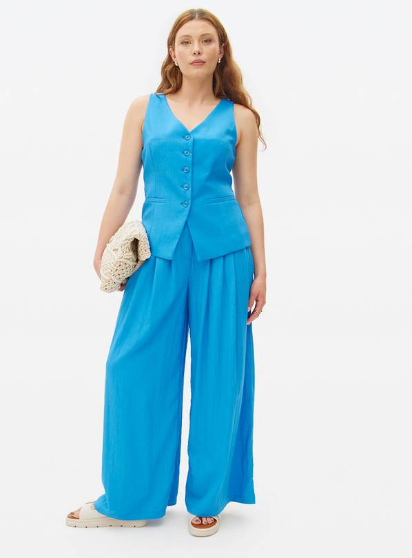 Blue Co-ord Pleated Palazzo Trousers  16S