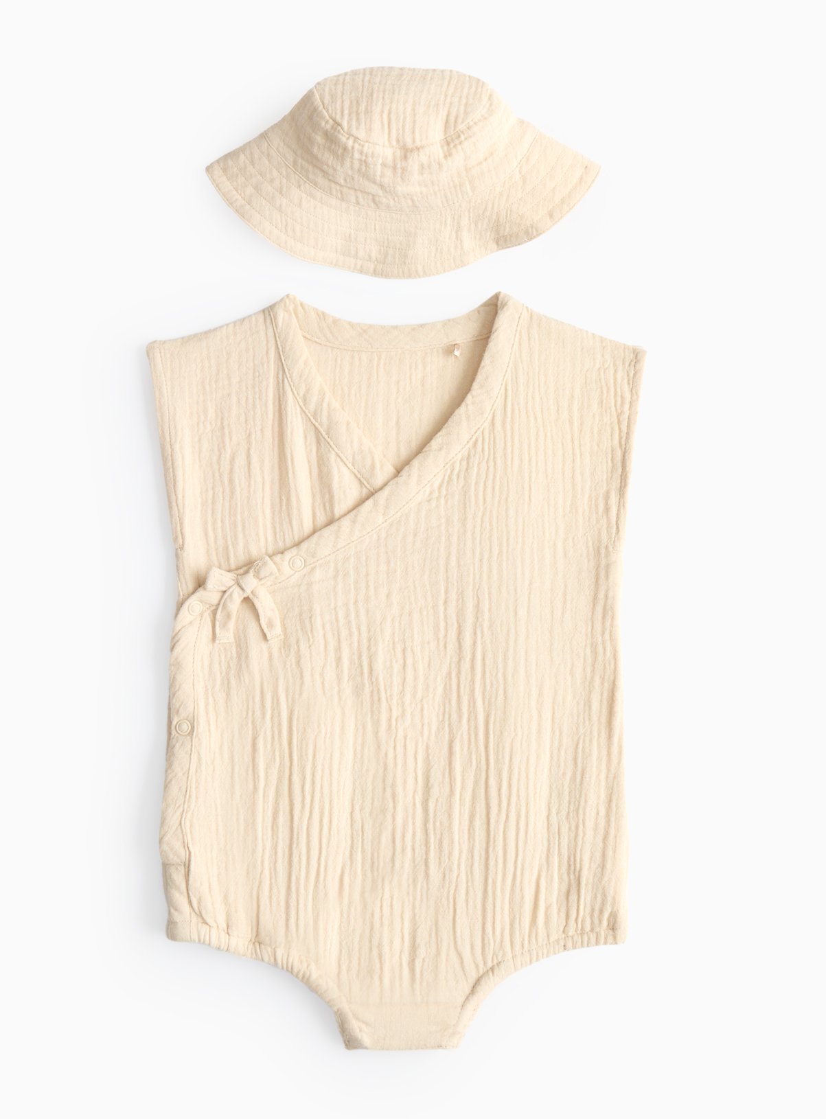 Cream Cream Beige Wrap Front Romper & Bucket Hat (9-12 Months) - Tu by Sainsbury's