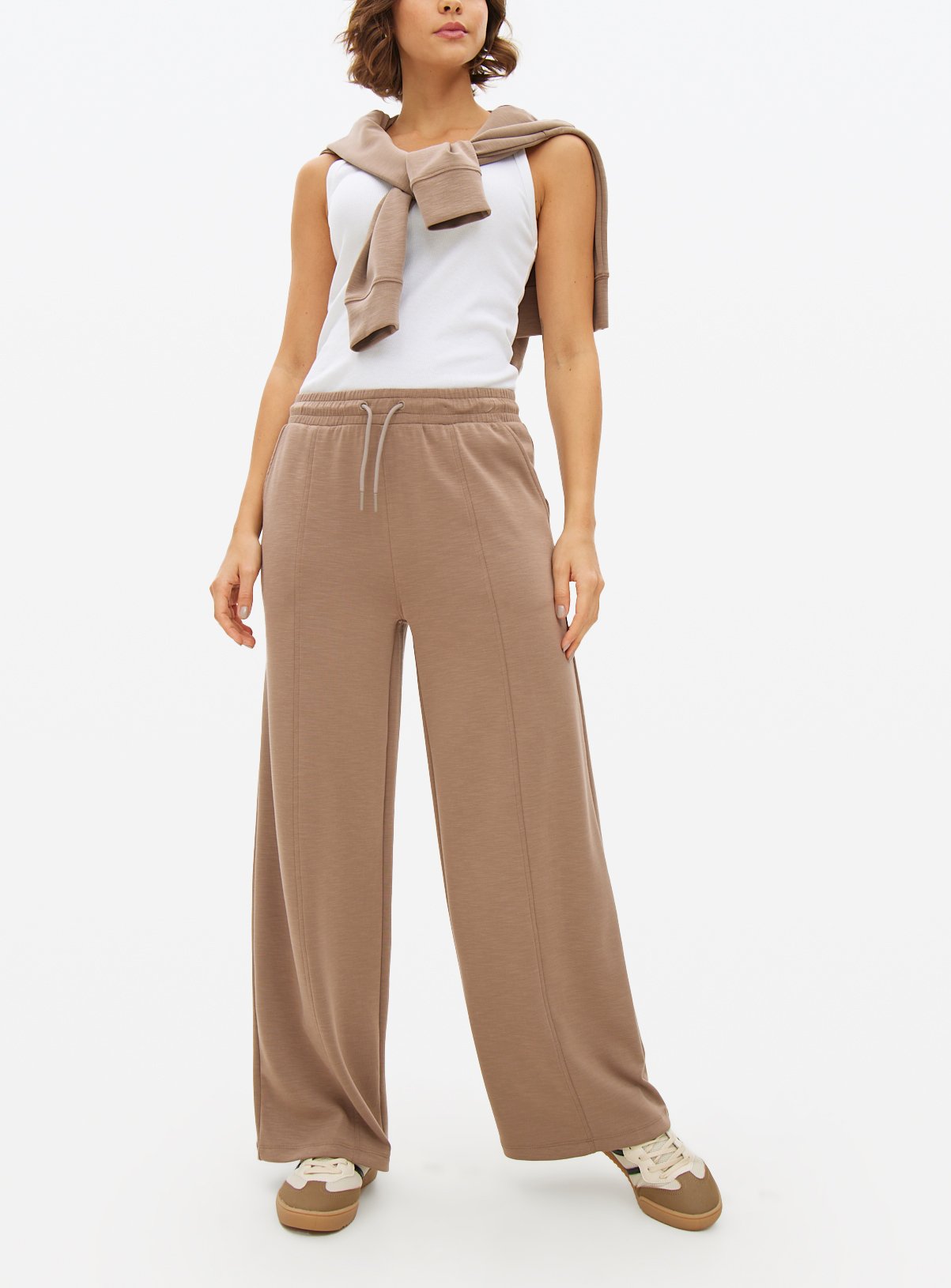 Brown Pintuck Wide Leg Co-ord Joggers  XL - Image 1 thumbnail