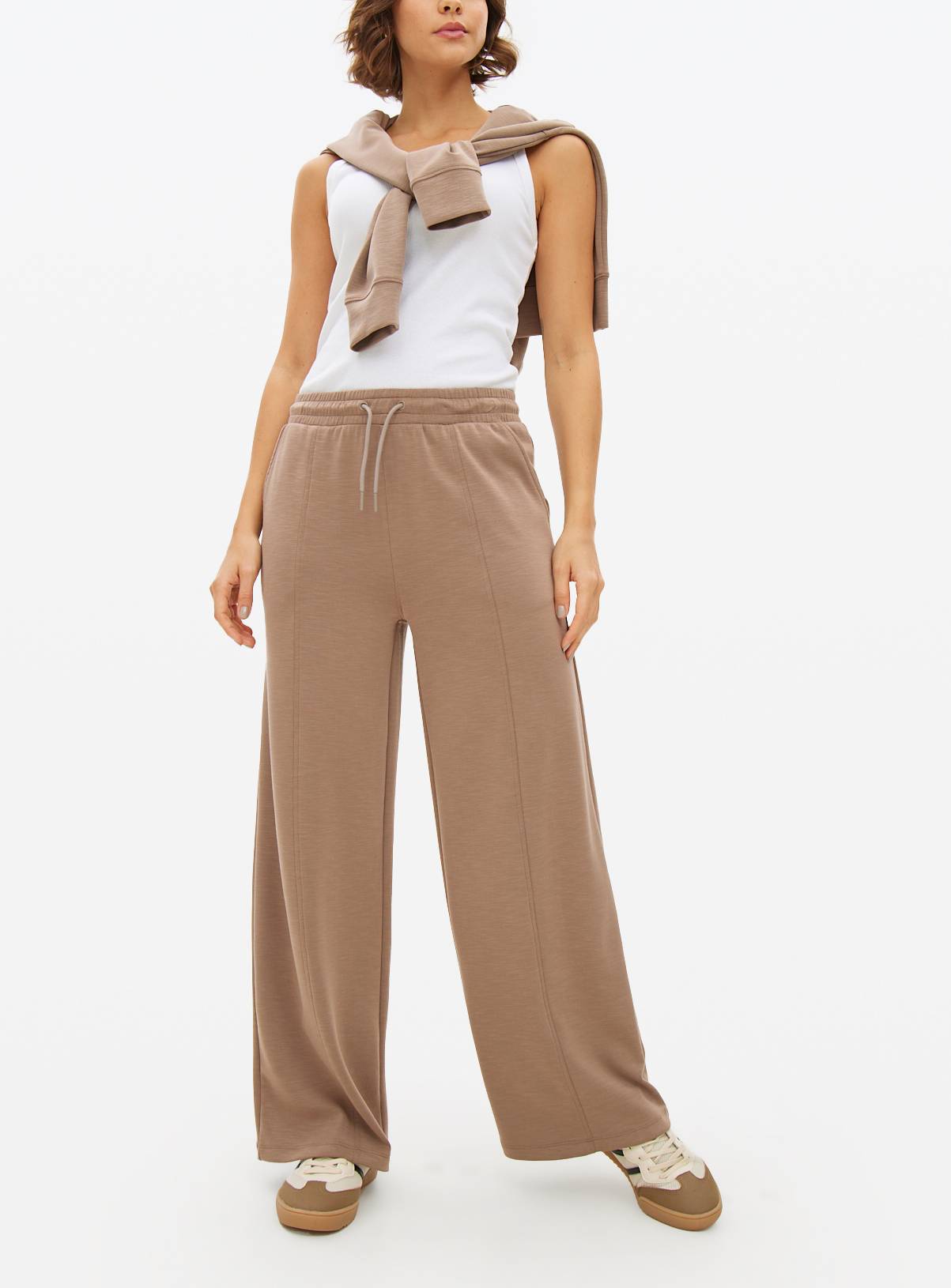 Brown Pintuck Wide Leg Co-ord Joggers  XL - Image 1