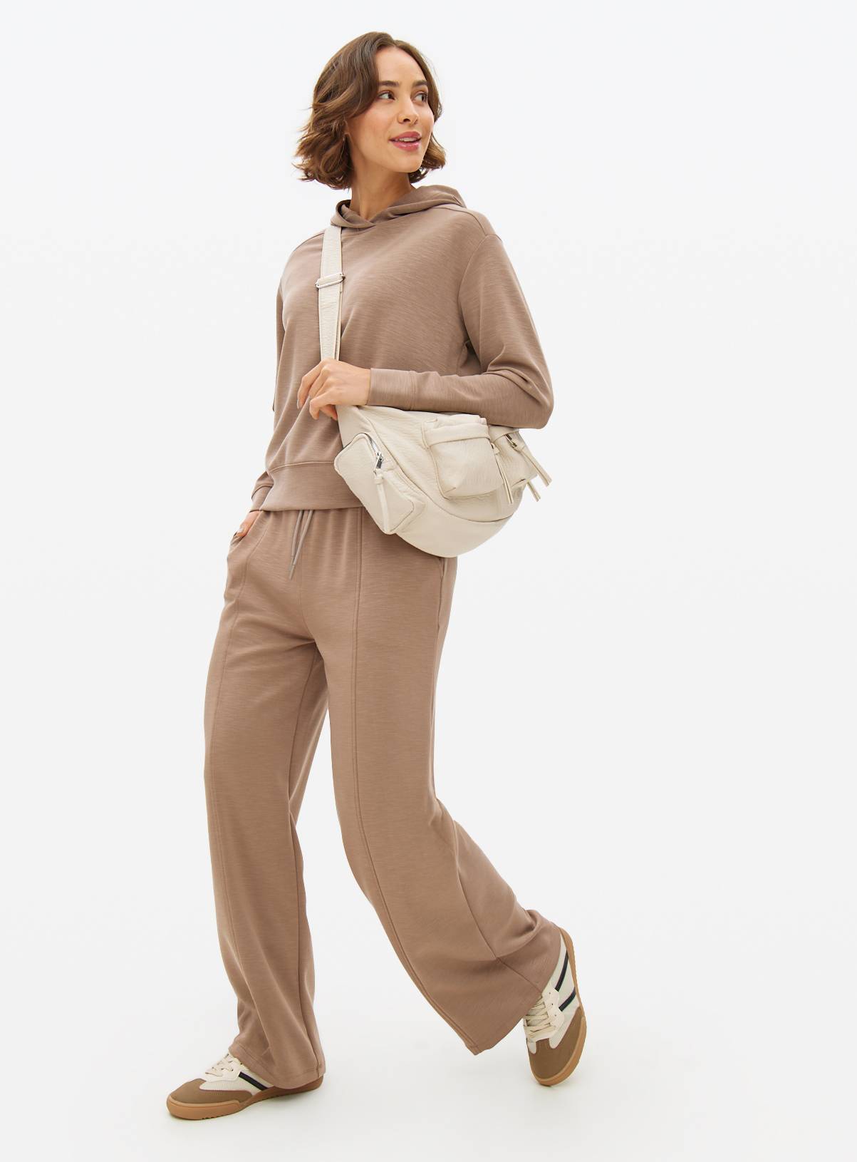 Brown Pintuck Wide Leg Co-ord Joggers  XL - Image 2