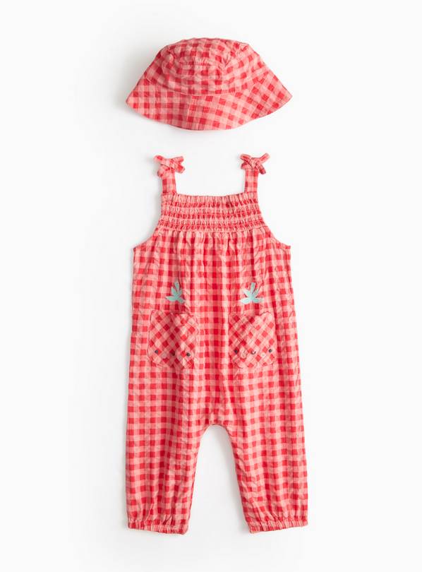 Pink Gingham Sleeveless Romper & Bucket Hat 12-18 months