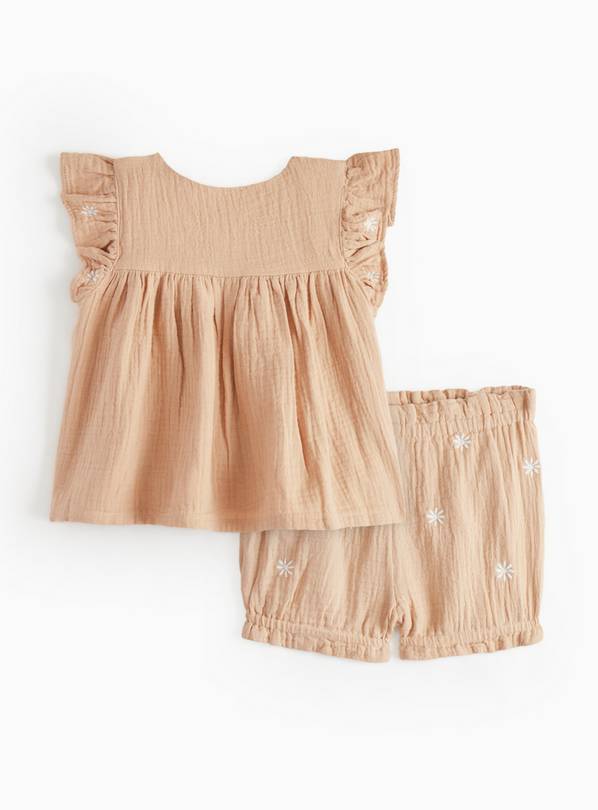 Light Brown Woven Top & Shorts Set 3-6 months