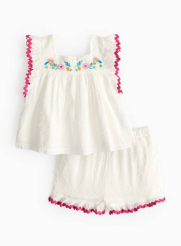 White Embroidered Top & Shorts Set 9-12 months