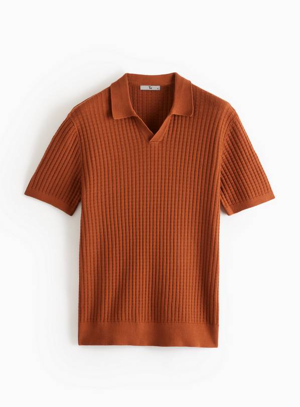 Dark Orange Grid Stitch Polo Shirt L