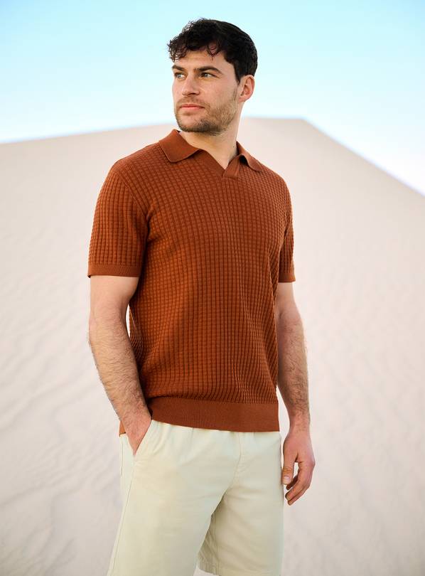 Dark Orange Grid Stitch Polo Shirt XXXL