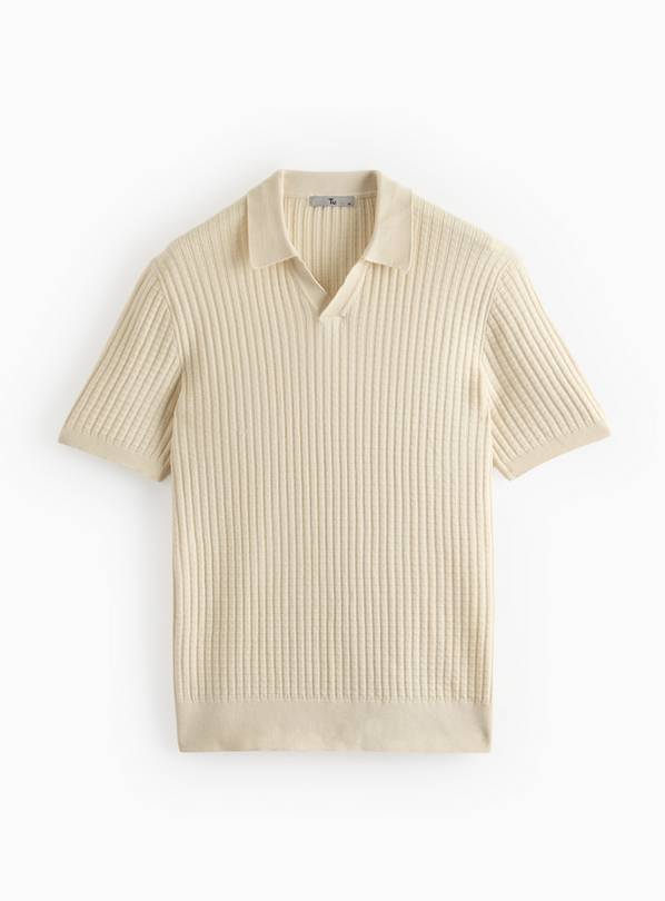 Cream Grid Stitch Polo Shirt XXXL