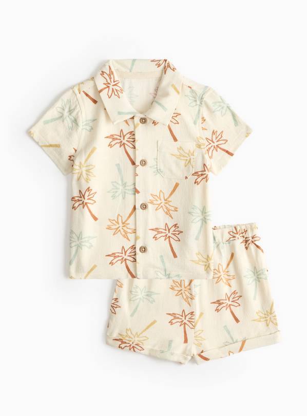 Cream Palm Tree Print Shirt & Shorts Set 9-12 months
