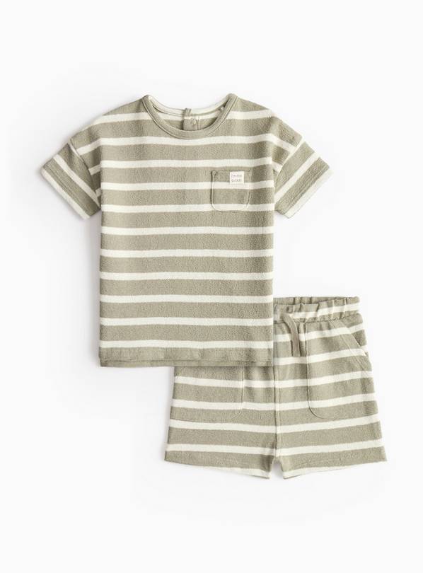 Khaki Striped Slub Two Piece Set 12-18 months