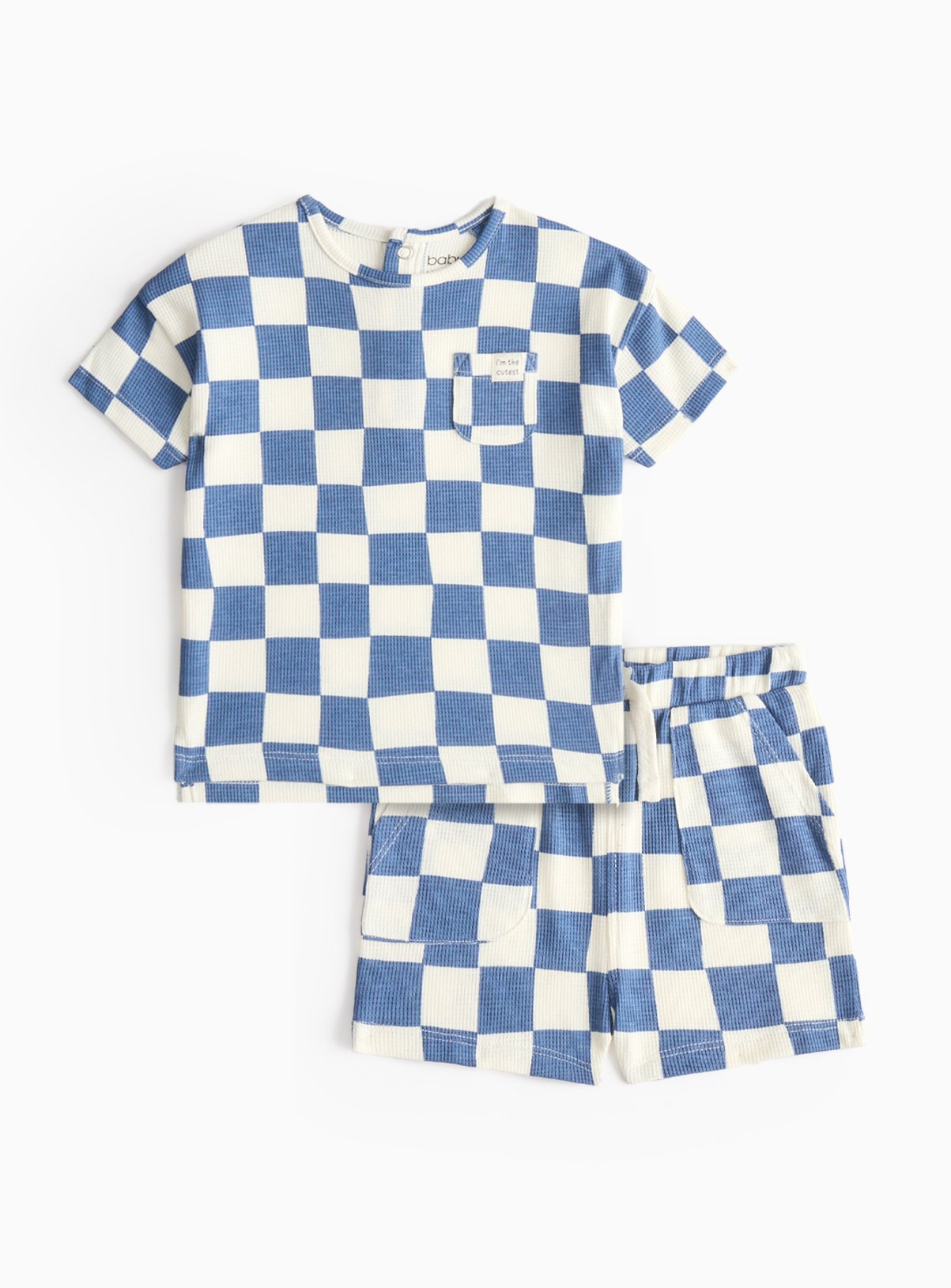 Navy Navy Blue Chequer Print T-Shirt & Shorts Set (18-24 Months) - Tu by Sainsbury's