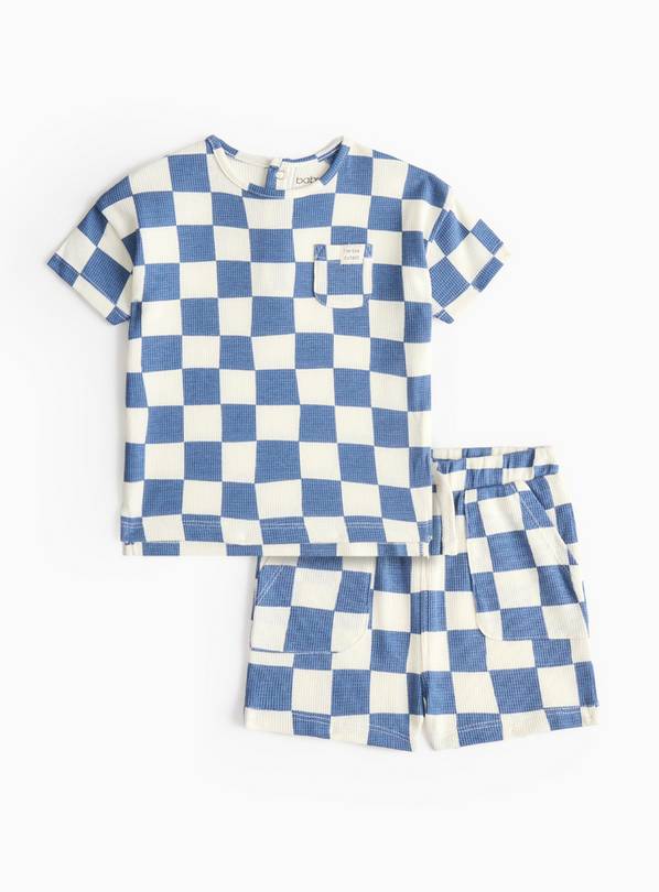 Blue Chequer Print T-Shirt & Shorts Set 3-6 months