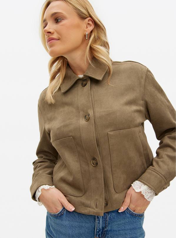 Khaki Suede Look Boxy Jacket 22