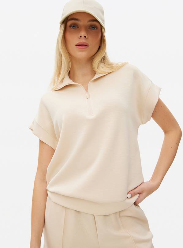 Cream Zip Short Sleeve Co-ord Sweatshirt L