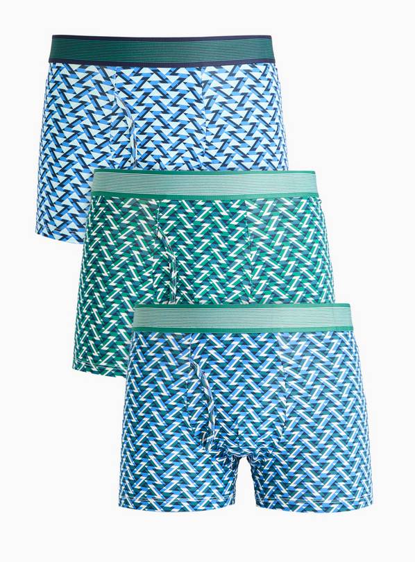 Blue & Green Geo Print Trunks 3 Pack L