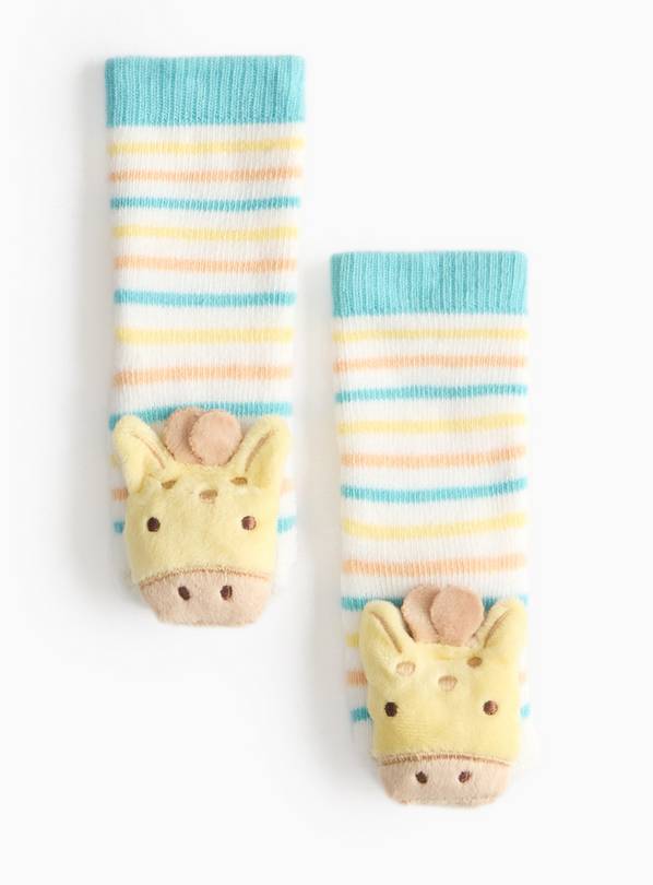 Blue & Yellow Stripe Giraffe Rattle Socks 6-12 months