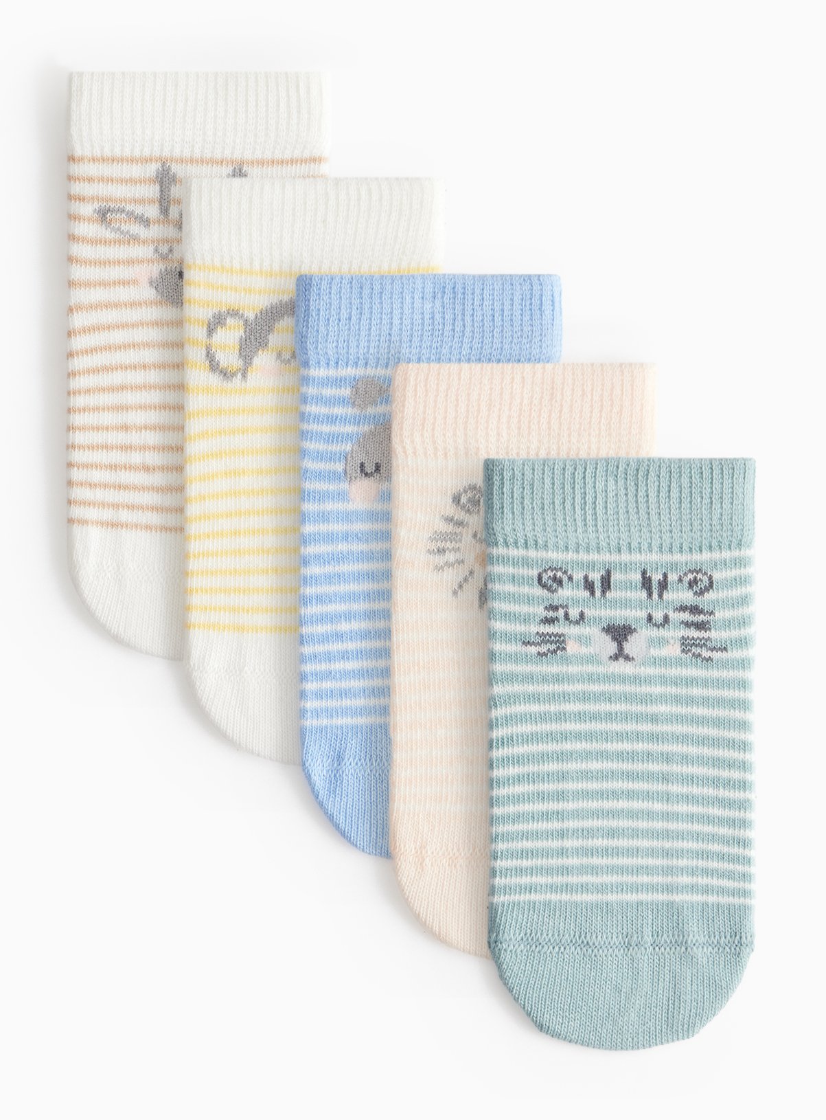 Blue Blue Stripe Safari Animal Socks 5 Pack (6-12 Months) - Tu by Sainsbury's