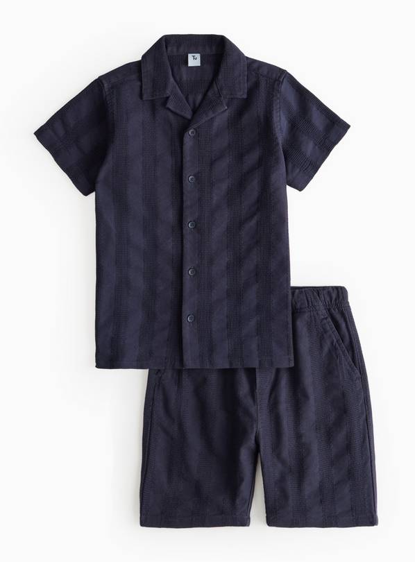 Mini Me Navy Textured Shirt & Shorts Set 4 years