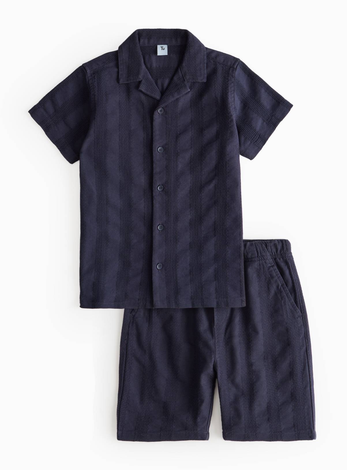 Mini Me Navy Textured Shirt & Shorts Set 8 years - Image 1