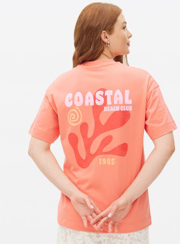 Coral Coastal Graphic Oversized T-Shirt L