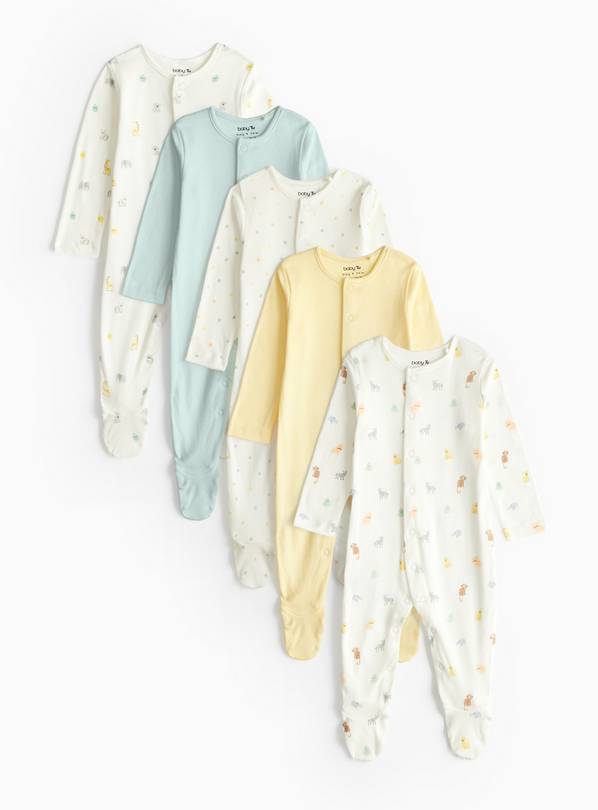 Safari Printed Sleepsuit 5 Pack Up to 3 mths