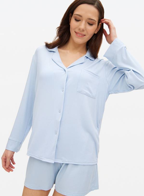 Blue Ribbed Modal Blend Traditional Pyjamas L