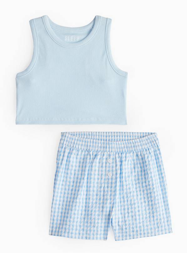 Blue Cropped Pyjama Vest & Gingham Shorts Set 5-6 years