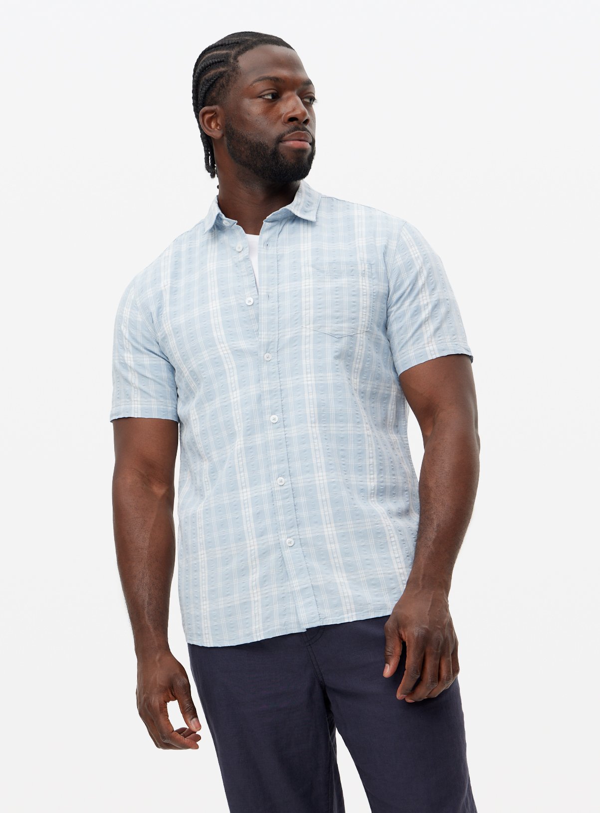 Men's Blue Check Seersucker Shirt
