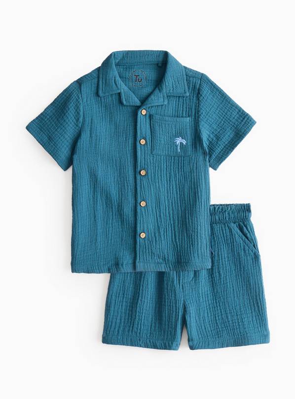 Teal Textured Cheesecloth Shirt & Shorts 5-6 years