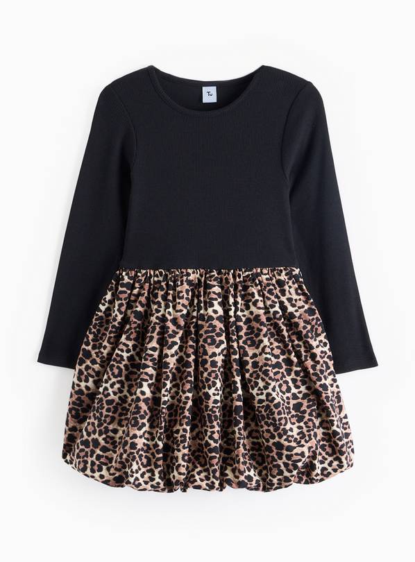 Black Leopard Print Bubble Hem Dress 14 years