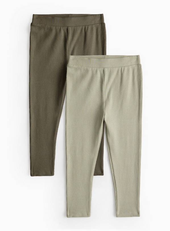 Green & Khaki Ribbed Leggings 2 Pack 3-4 years