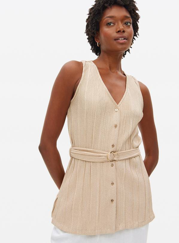 Beige Textured Belted Sleeveless Co-ord Top 14