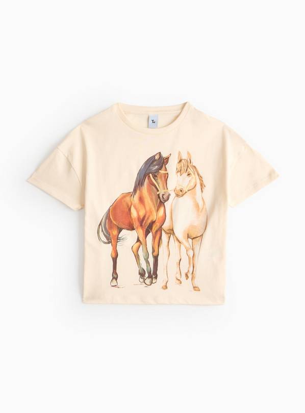 Cream Horses Print T-Shirt 5 years