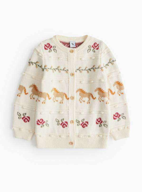 Cream Bobble Horses Knitted Cardigan  1-2 years