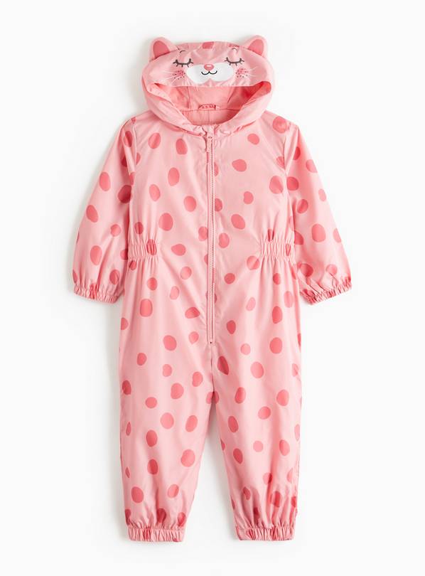 Pink Novelty Cat Ears Puddlesuit 1-2 years