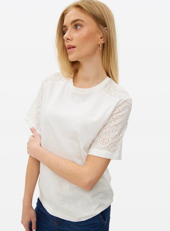 White Broderie Sleeve T-Shirt 20