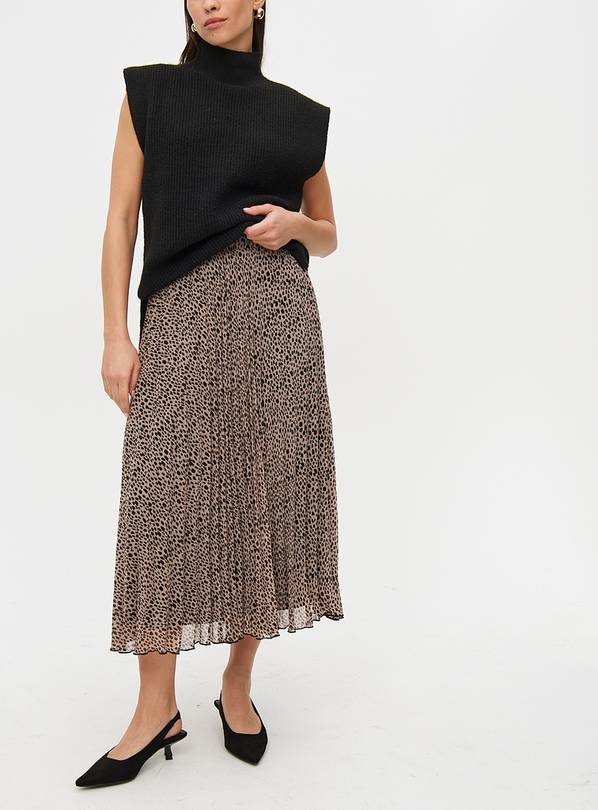 Neutral Printed Pleated Midi Skirt 20