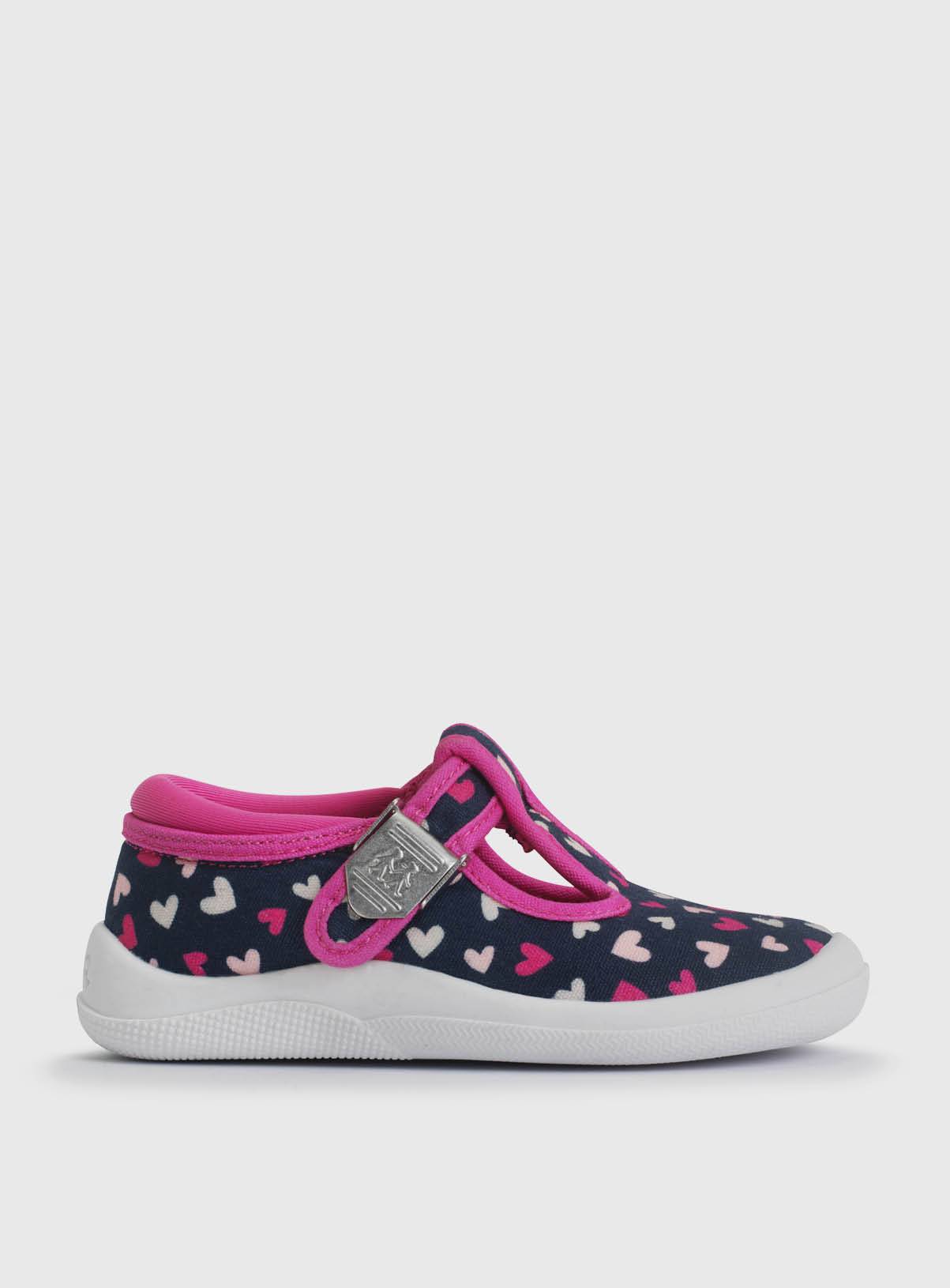 START-RITE Wriggles Navy/Pink Hearts T Bar Canvas Shoes 3.5 Infant - Image 1