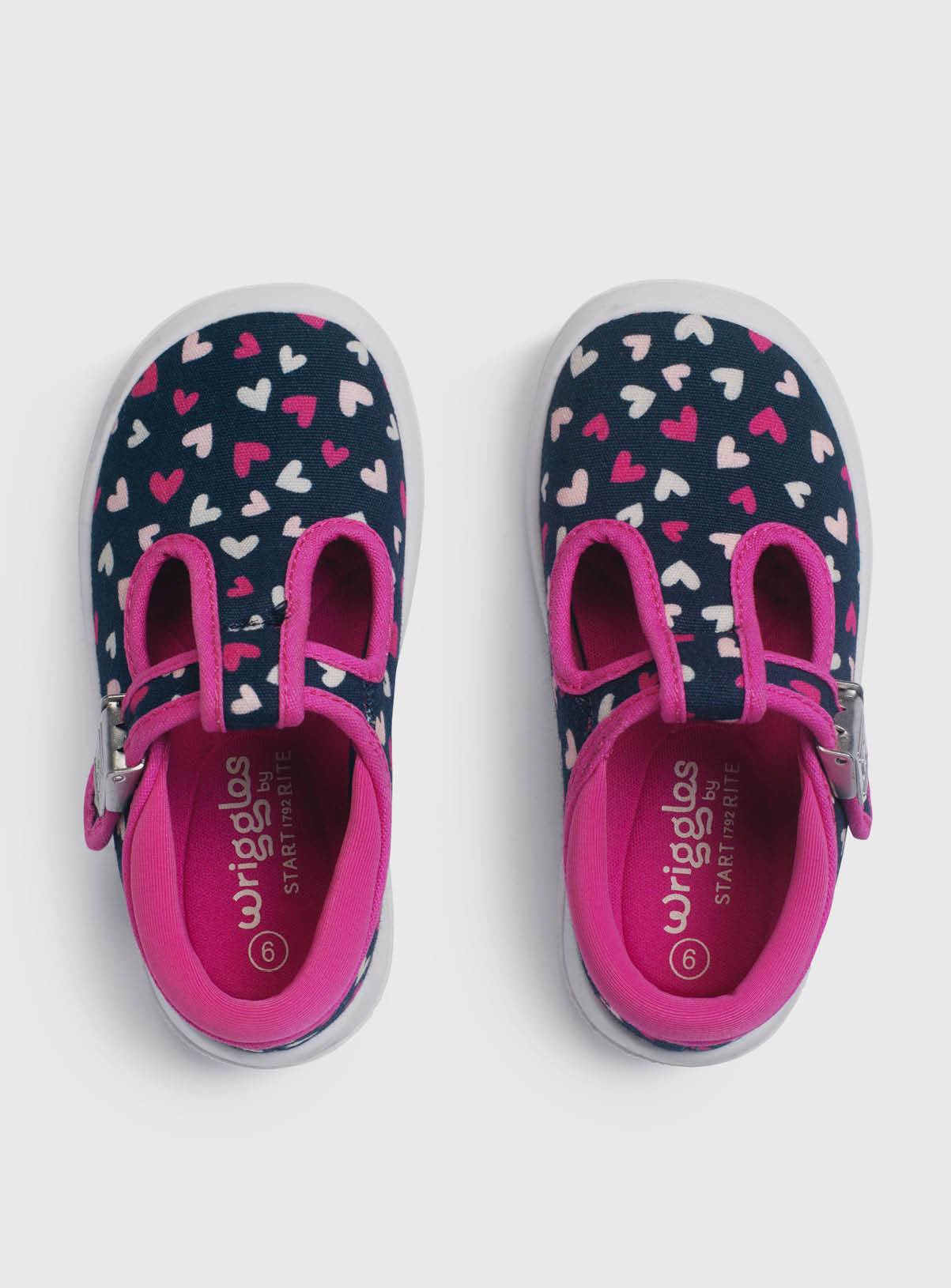 START-RITE Wriggles Navy/Pink Hearts T Bar Canvas Shoes 3.5 Infant - Image 2