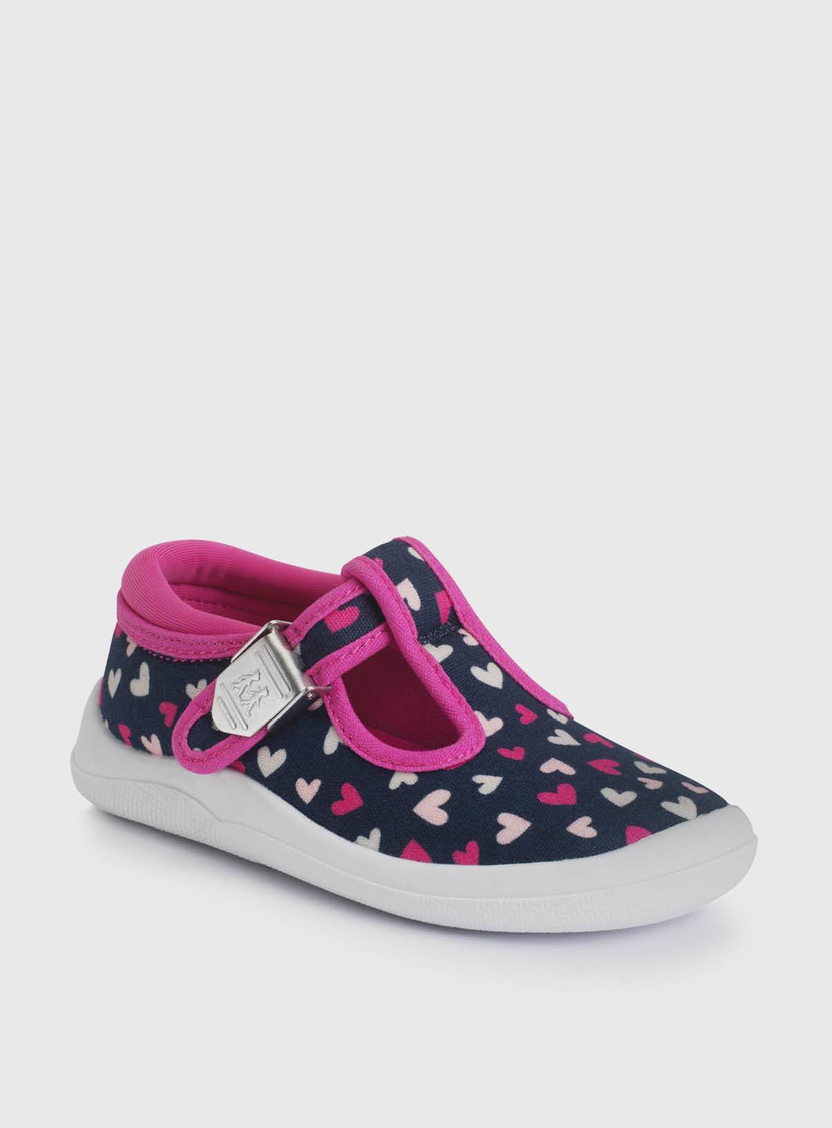 START-RITE Wriggles Navy/Pink Hearts T Bar Canvas Shoes 3.5 Infant - Image 3
