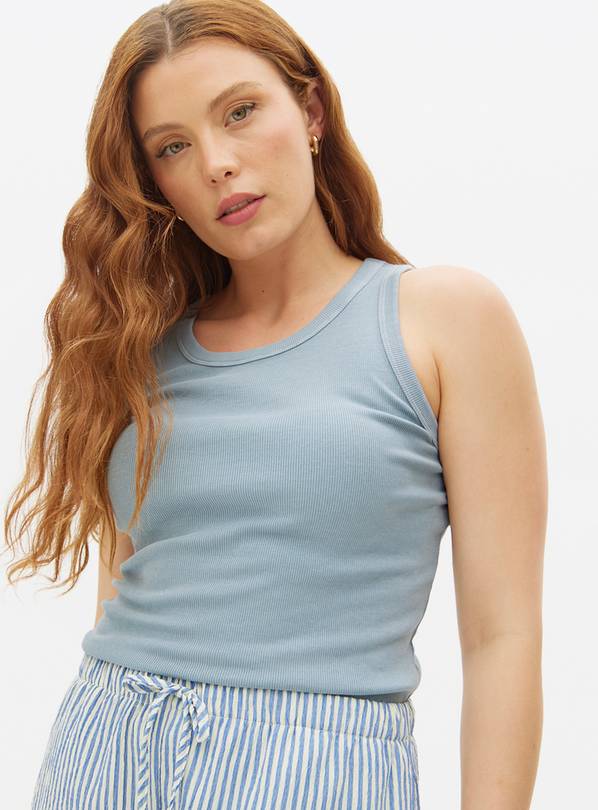 Blue Washed Scoop Neck Ribbed Vest 22