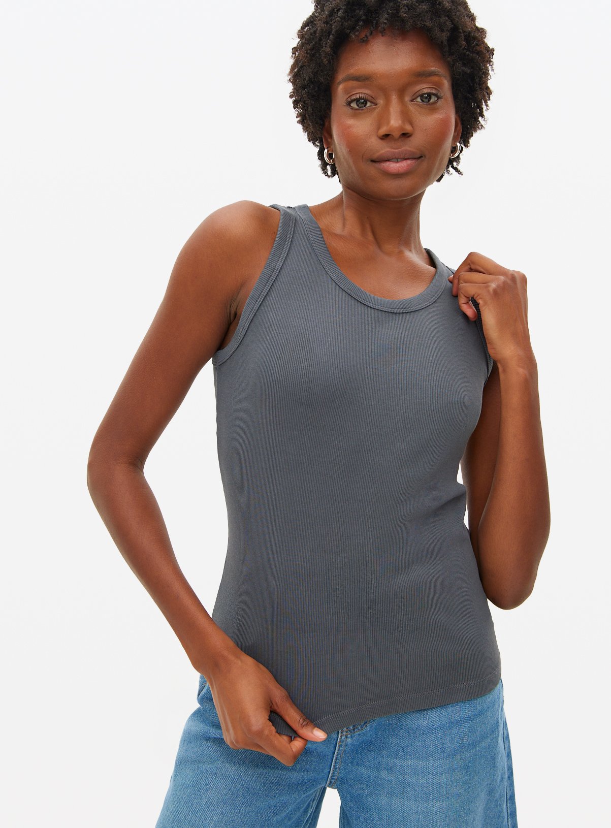 Charcoal Washed Scoop Neck Ribbed Vest 12