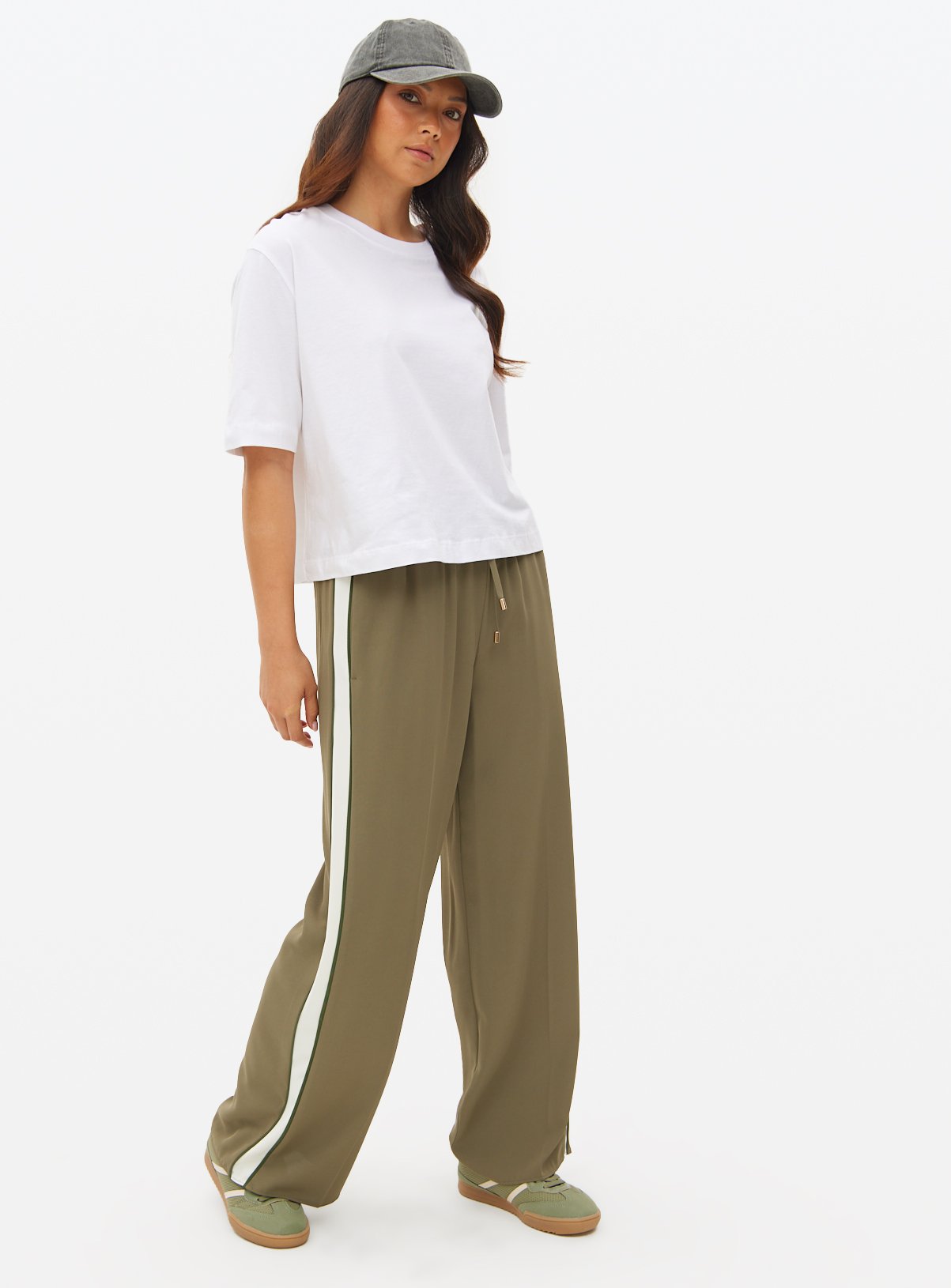 Khaki Stripe Panel Wide Leg Trousers 8 - Image 2 thumbnail