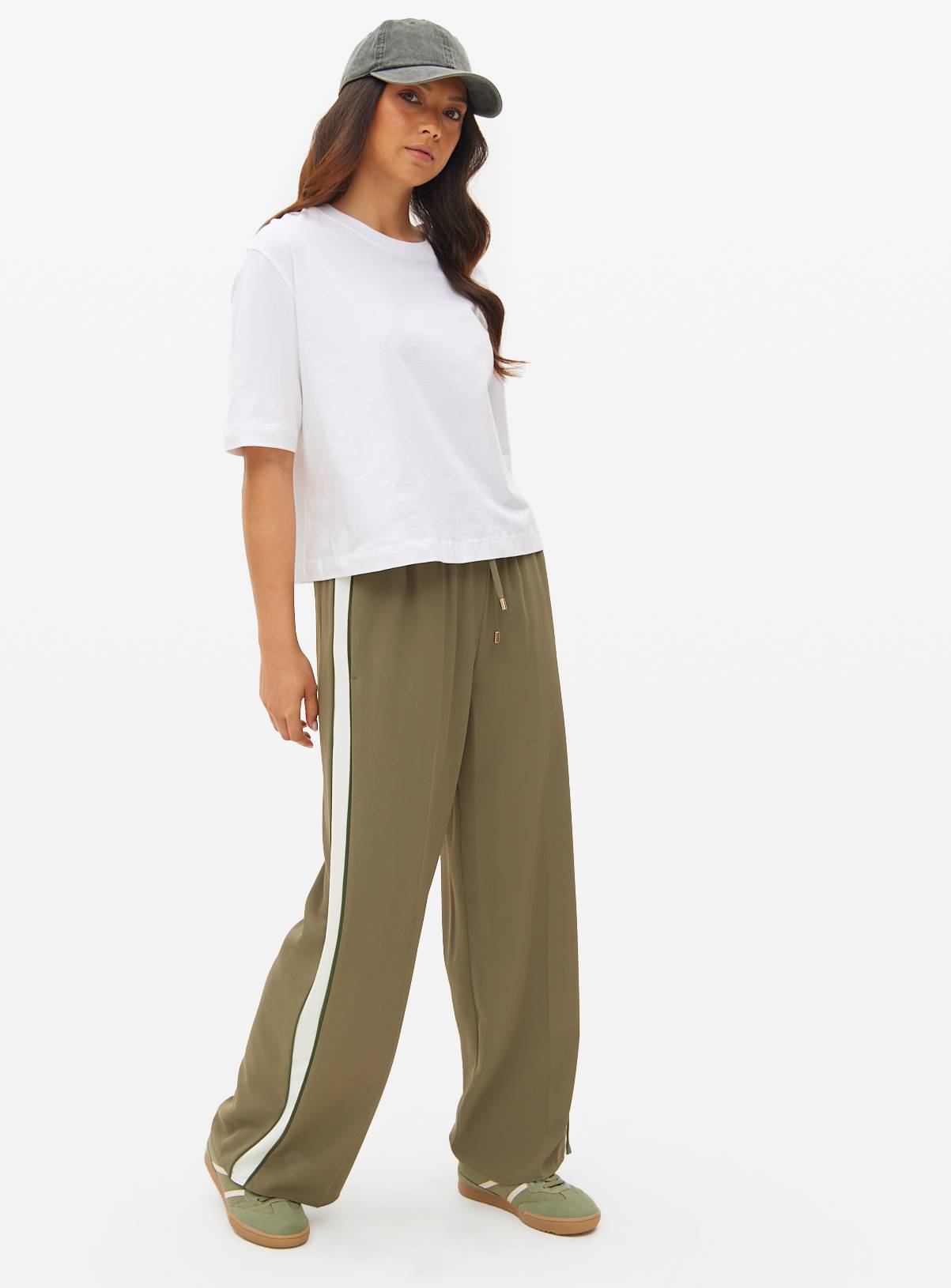 Khaki Stripe Panel Wide Leg Trousers 8 - Image 2