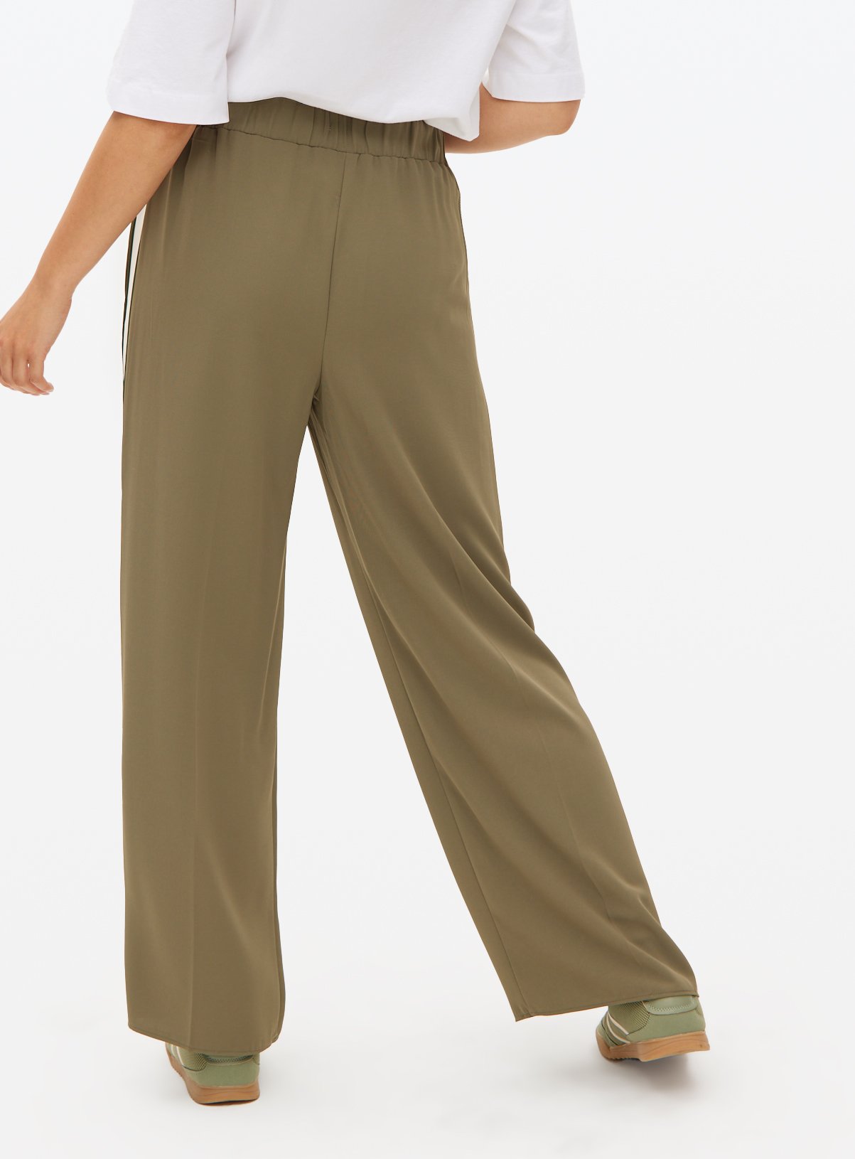 Khaki Stripe Panel Wide Leg Trousers 8 - Image 4 thumbnail