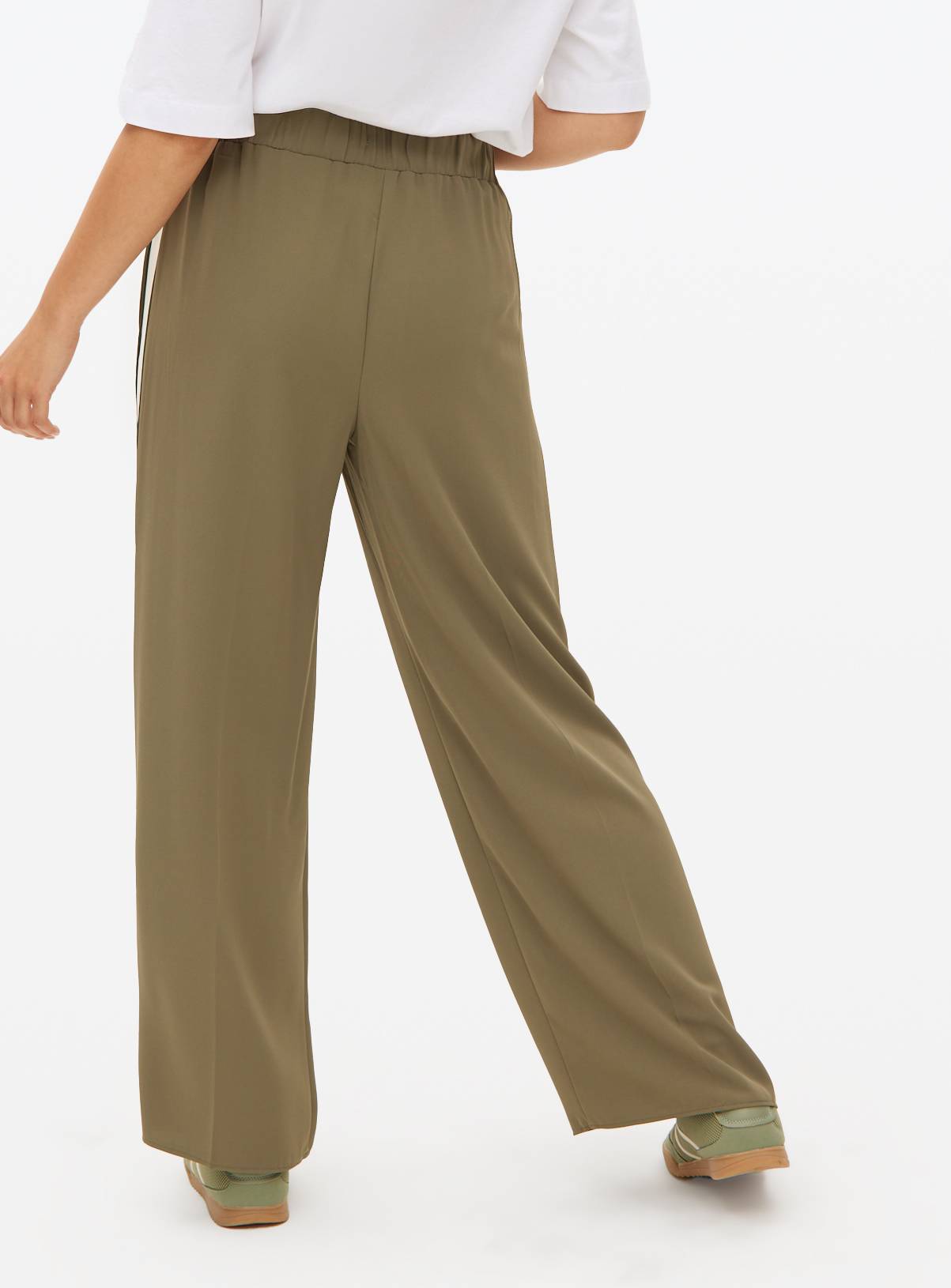 Khaki Stripe Panel Wide Leg Trousers 8 - Image 4