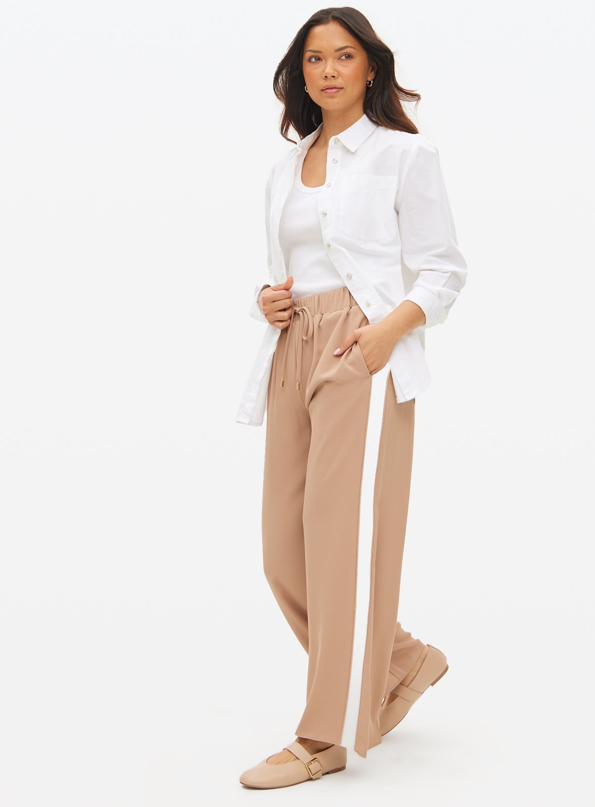 Stone Stripe Panel Wide Leg Trousers  14 - Image 1 thumbnail