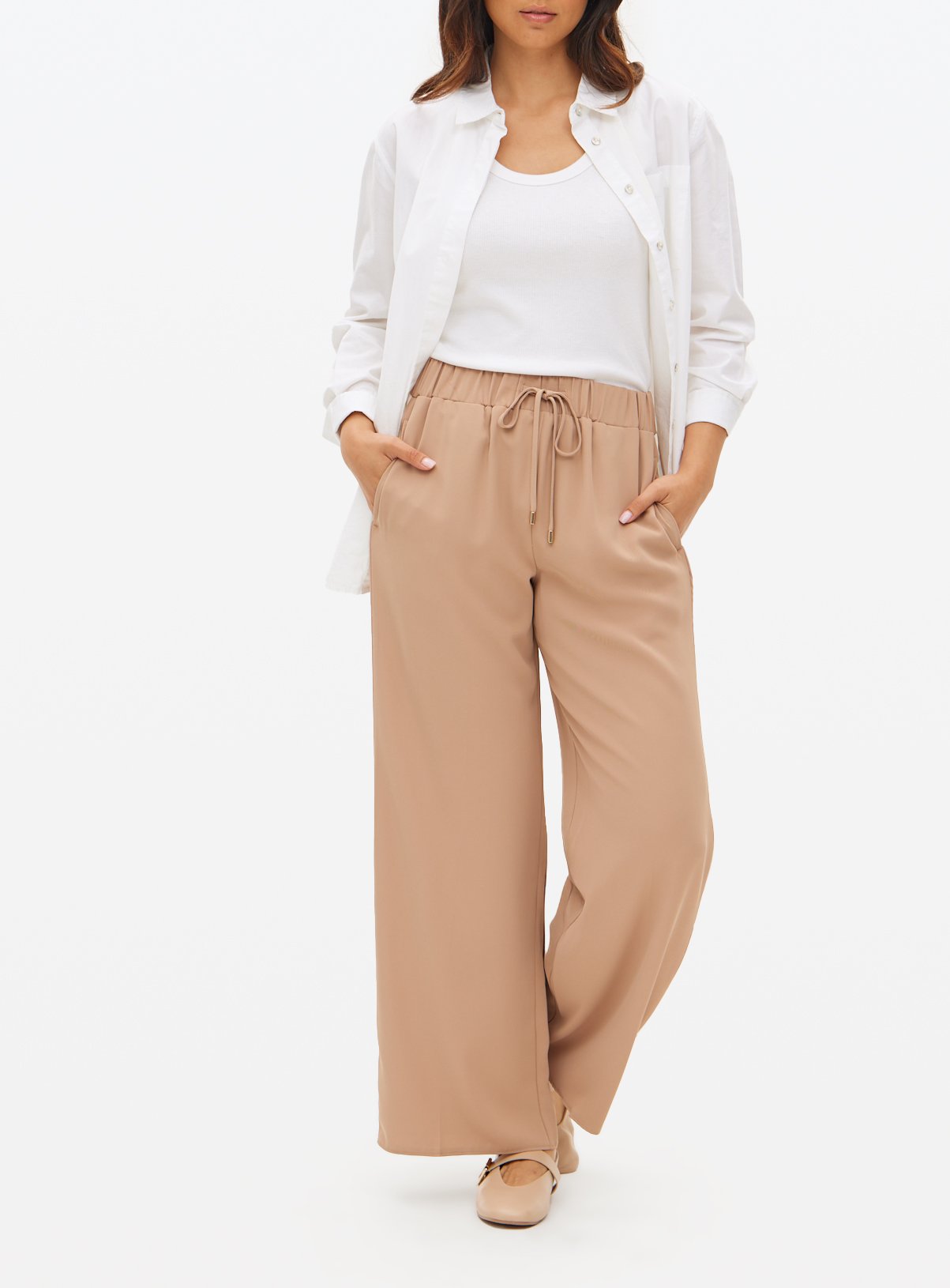 Stone Stripe Panel Wide Leg Trousers  14 - Image 2 thumbnail