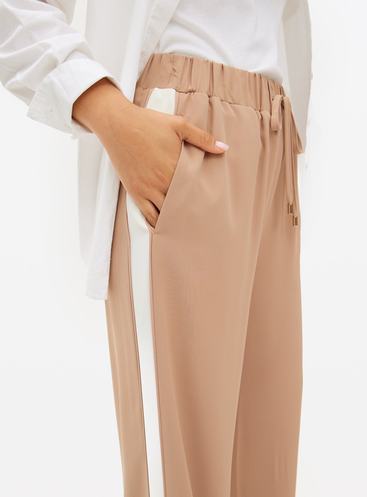 Stone Stripe Panel Wide Leg Trousers  14 - Image 3 thumbnail